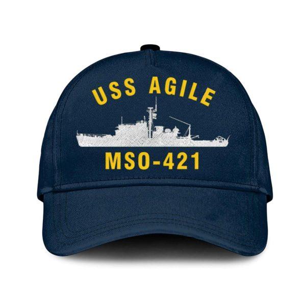 Us Navy Veteran Cap, Embroidered Cap, Uss Agile Mso-421 Classic Embroidered Cap, 3D Embroidered Hats, Mens Navy Cap