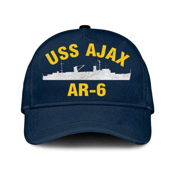 Us Navy Veteran Cap, Embroidered Cap, Uss Ajax Ar-6 Classic Embroidered Cap, 3D Embroidered Hats, Mens Navy Cap
