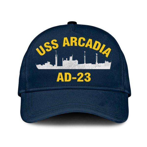 Us Navy Veteran Cap, Embroidered Cap, Uss Arcadia Ad-23 Classic Embroidered Cap, 3D Embroidered Hats, Mens Navy Cap