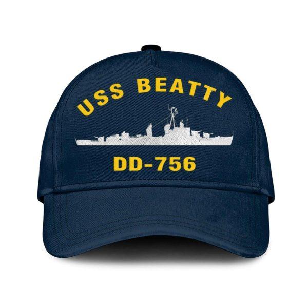 Us Navy Veteran Cap, Embroidered Cap, Uss Beatty Dd-756 Classic Embroidered Cap, 3D Embroidered Hats, Mens Navy Cap