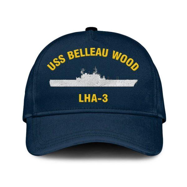 Us Navy Veteran Cap, Embroidered Cap, Uss Belleau Wood Lha-3 Classic Embroidered Cap, 3D Embroidered Hats, Mens Navy Cap