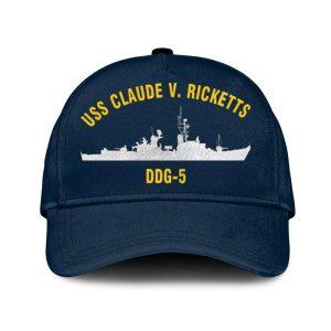 Us Navy Veteran Cap, Embroidered Cap, Uss Claude V Ricketts Ddg-5 Classic Embroidered Cap, 3D Embroidered Hats, Mens Navy Cap