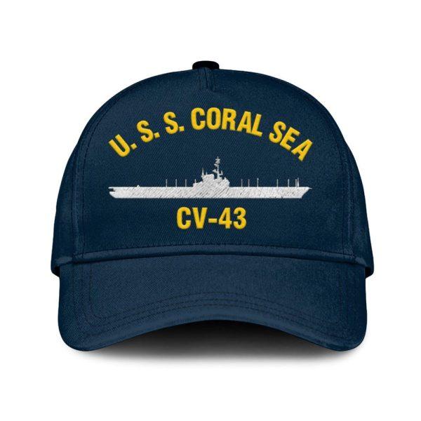 Us Navy Veteran Cap, Embroidered Cap, Uss Coral Sea Cv-43 Classic Embroidered Baseball Cap, 3D Embroidered Hats, Mens Navy Cap