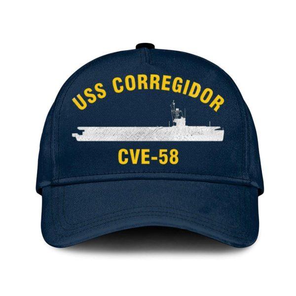 Us Navy Veteran Cap, Embroidered Cap, Uss Corregidor Cve-58 Classic Embroidered Cap, 3D Embroidered Hats, Mens Navy Cap