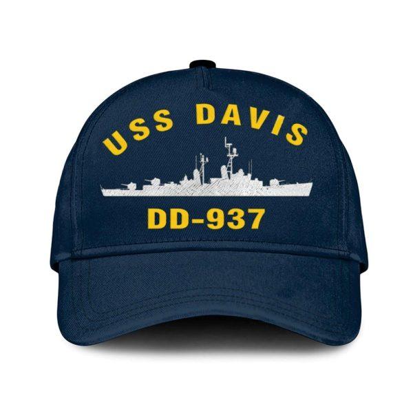 Us Navy Veteran Cap, Embroidered Cap, Uss Davis Dd-937 Classic Embroidered Cap, 3D Embroidered Hats, Mens Navy Cap