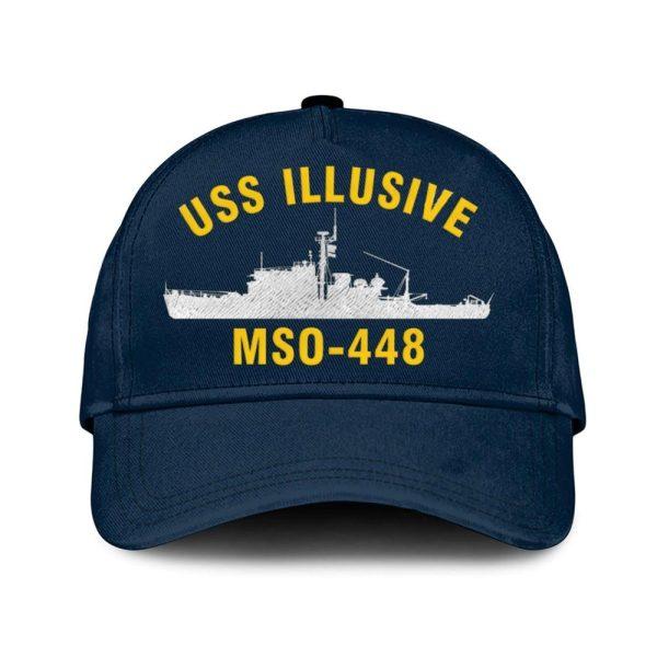 Us Navy Veteran Cap, Embroidered Cap, Uss Illusive Mso-448 Classic Embroidered Cap, 3D Embroidered Hats, Mens Navy Cap