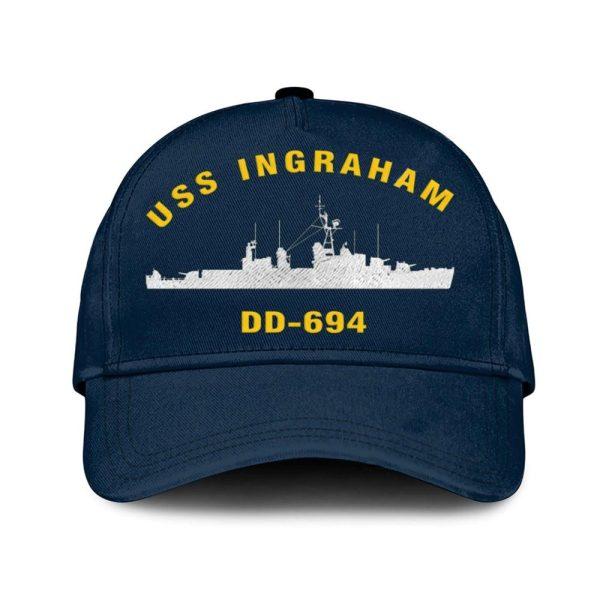 Us Navy Veteran Cap, Embroidered Cap, Uss Ingraham Dd-694 Classic Embroidered Cap, 3D Embroidered Hats, Mens Navy Cap