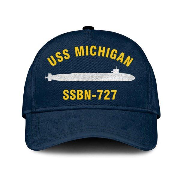 Us Navy Veteran Cap, Embroidered Cap, Uss Michigan Ssbn-727 Classic Embroidered Cap, 3D Embroidered Hats, Mens Navy Cap