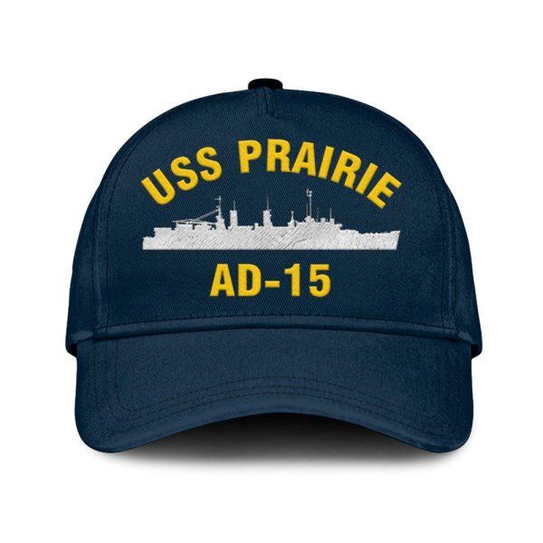 Us Navy Veteran Cap, Embroidered Cap, Uss Prairie Ad-15 Classic Embroidered Cap, 3D Embroidered Hats, Mens Navy Cap