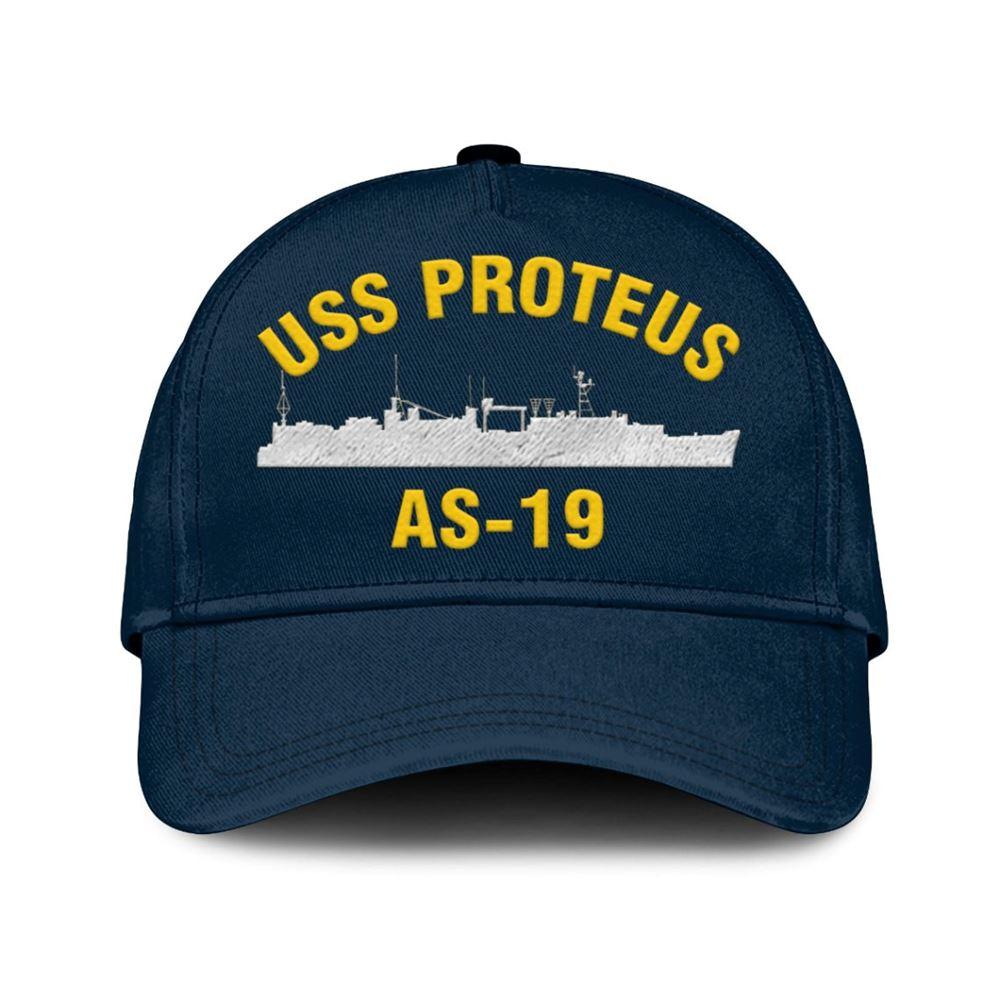 Us Navy Veteran Cap, Embroidered Cap, Uss Proteus As-19 Classic Embroidered Cap, 3D Embroidered Hats, Mens Navy Cap