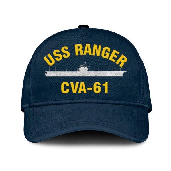 Us Navy Veteran Cap, Embroidered Cap, Uss Ranger Cva-61 Classic Embroidered Cap, 3D Embroidered Hats, Mens Navy Cap