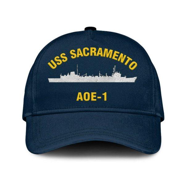 Us Navy Veteran Cap, Embroidered Cap, Uss Sacramento Aoe-1 Classic Embroidered Cap, 3D Embroidered Hats, Mens Navy Cap