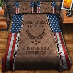 Veteran Bedding Set, Against All Enemies Us Air Force Veteran Bedding Set, Quilt Bedding Set, American Flag Bedding Set