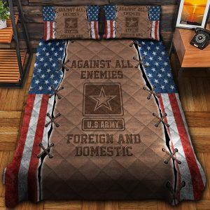 Veteran Bedding Set, Against All Enemies Us Army Veteran Bedding Set, Quilt Bedding Set, American Flag Bedding Set