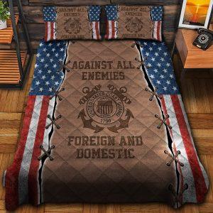 Veteran Bedding Set, Against All Enemies Us Coast Guard 1790 Veteran Bedding Set, Quilt Bedding Set, American Flag Bedding Set