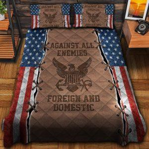 Veteran Bedding Set, Against All Enemies Us Navy Veteran Bedding Set, Quilt Bedding Set, American Flag Bedding Set
