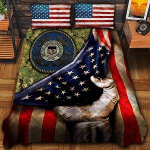 Veteran Bedding Set, American Flag Art Us Coast Guard Veteran Bedding Set, Quilt Bedding Set, American Flag Bedding Set
