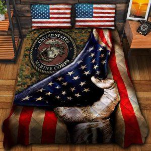 Veteran Bedding Set, American Flag Art Us Marine Corps Veteran Bedding Set, Quilt Bedding Set, American Flag Bedding Set
