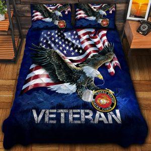 Veteran Bedding Set, Eagle American Flag Print Us Marine Corps Veteran Bedding Set, Quilt Bedding Set, American Flag Bedding Set