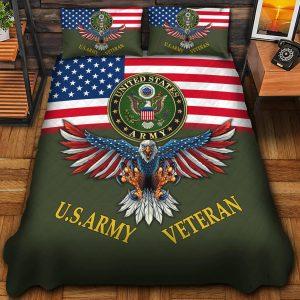 Veteran Bedding Set, Eagle Flag Picture US Army Veteran Bedding Set, Quilt Bedding Set, American Flag Bedding Set