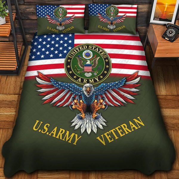 Veteran Bedding Set, Eagle Flag Picture US Army Veteran Bedding Set, Quilt Bedding Set, American Flag Bedding Set