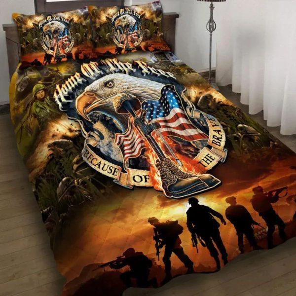 Veteran Bedding Set, Home Of The Free Us Veteran Bedding Set, Quilt Bedding Set, American Flag Bedding Set