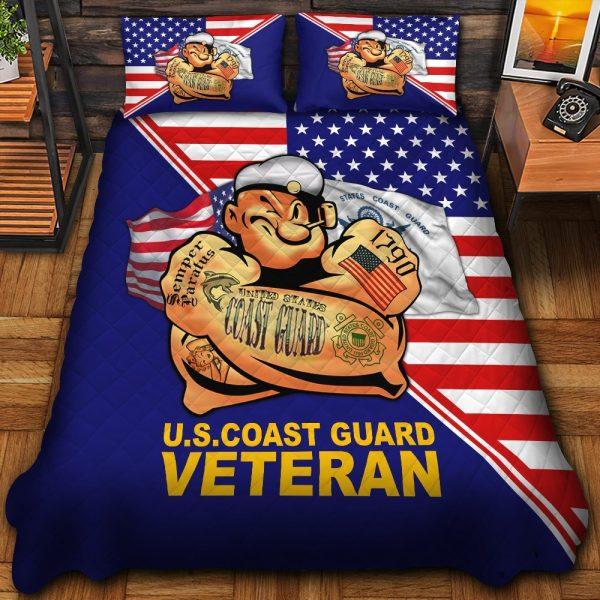 Veteran Bedding Set, Honoring All Who Served US Coast Guard Veteran Bedding Set, Quilt Bedding Set, American Flag Bedding Set