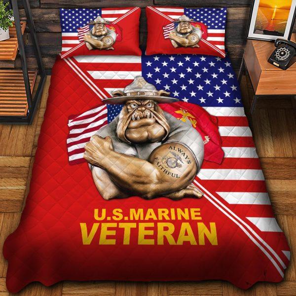 Veteran Bedding Set, Honoring All Who Served US Marine Veteran Bedding Set, Quilt Bedding Set, American Flag Bedding Set