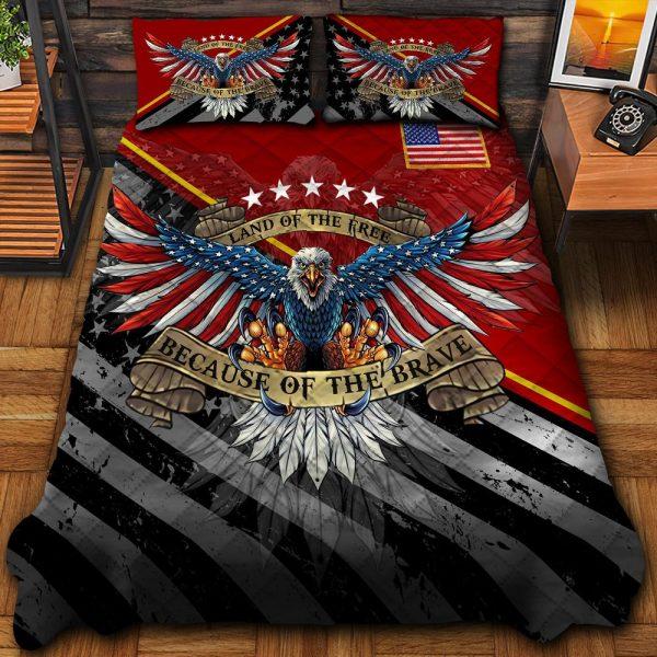Veteran Bedding Set, Land Of The Free American Veteran Bedding Set, Quilt Bedding Set, American Flag Bedding Set
