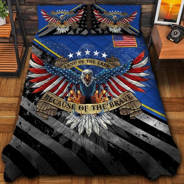 Veteran Bedding Set, Land Of The Free Us Navy Veteran Bedding Set, Quilt Bedding Set, American Flag Bedding Set
