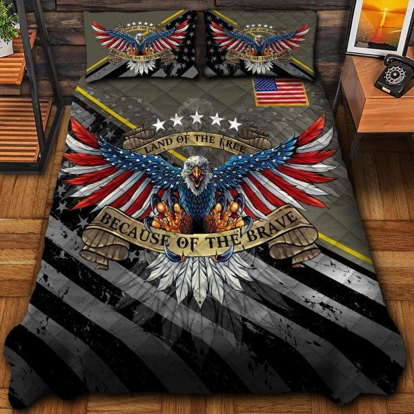 Veteran Bedding Set, Land Of The Free Us Veteran Bedding Set, Quilt Bedding Set, American Flag Bedding Set