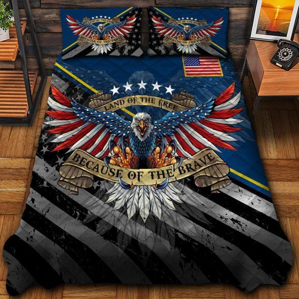 Veteran Bedding Set, Land Of The Free Veteran Bedding Set, Quilt Bedding Set, American Flag Bedding Set