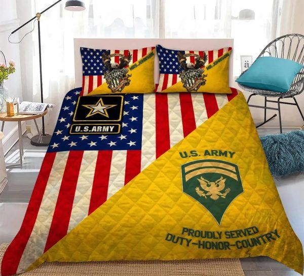 Veteran Bedding Set, Personalized Name Us Army Veteran Quilt Bedding Set, Quilt Bedding Set, American Flag Bedding Set
