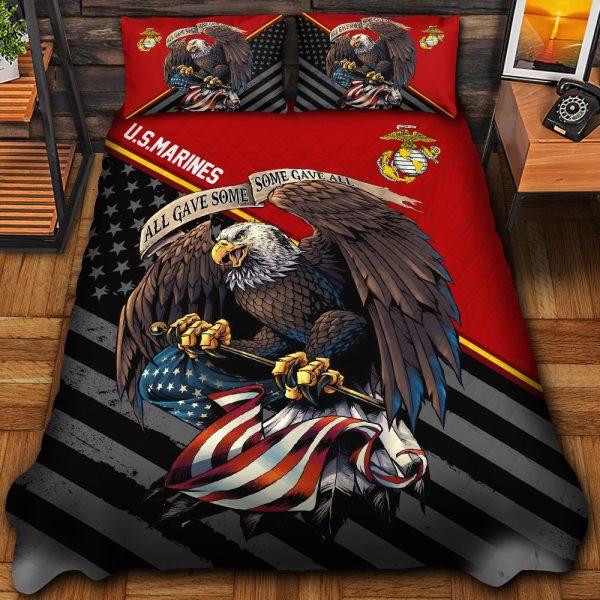 Veteran Bedding Set, Premium All Gave Some Some Gave All US Marines Veteran Bedding Set, Quilt Bedding Set, American Flag Bedding Set