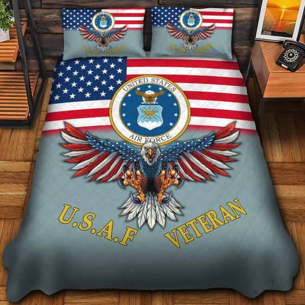Veteran Bedding Set, Premium Art Eagle Flag US Air Force Veteran Bedding Set, Quilt Bedding Set, American Flag Bedding Set