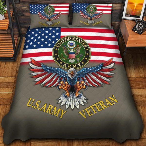 Veteran Bedding Set, Premium Art Eagle Flag US Army Veteran Bedding Set, Quilt Bedding Set, American Flag Bedding Set