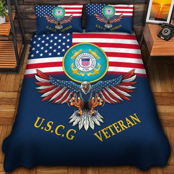 Veteran Bedding Set, Premium Art Eagle Flag US Coast Guard 1790 Veteran Bedding Set, Quilt Bedding Set, American Flag Bedding Set