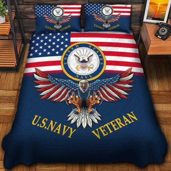 Veteran Bedding Set, Premium Art Eagle Flag US Navy Veteran Bedding Set, Quilt Bedding Set, American Flag Bedding Set