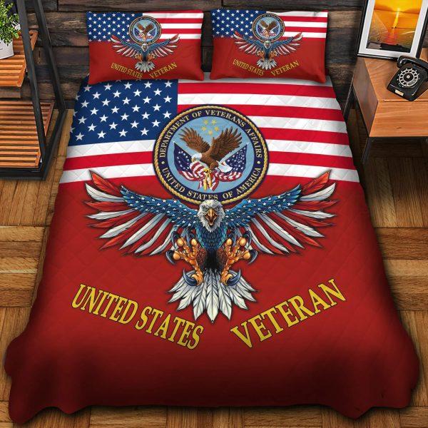 Veteran Bedding Set, Premium Art Eagle Flag US Veteran Bedding Set, Quilt Bedding Set, American Flag Bedding Set