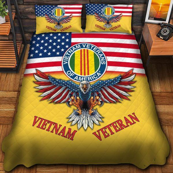 Veteran Bedding Set, Premium Art Eagle Flag US Vietnam Veteran Bedding Set, Quilt Bedding Set, American Flag Bedding Set