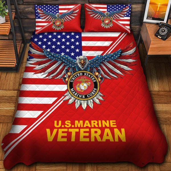 Veteran Bedding Set, Premium Eagle Flag US Marine Veteran Bedding Set, Quilt Bedding Set, American Flag Bedding Set