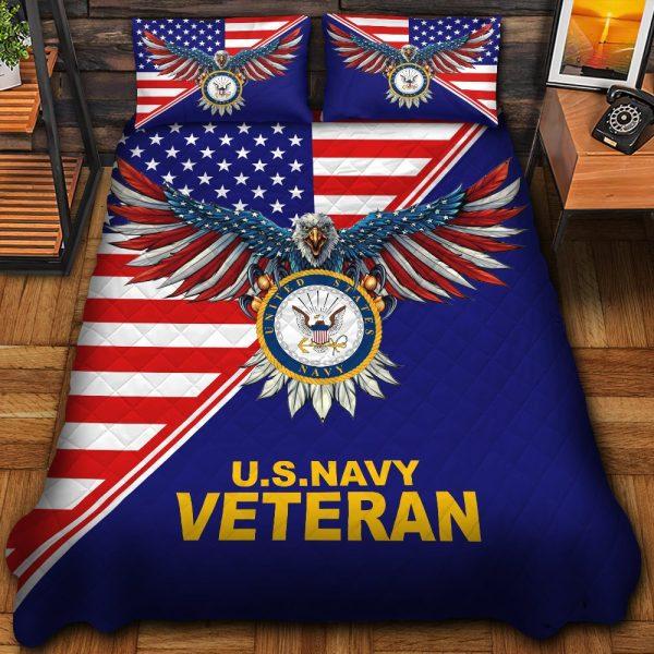 Veteran Bedding Set, Premium Eagle Flag US Navy Veteran Bedding Set, Quilt Bedding Set, American Flag Bedding Set