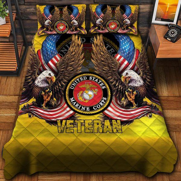 Veteran Bedding Set, US Marine Corps Services Veteran Bedding Set, Quilt Bedding Set, American Flag Bedding Set
