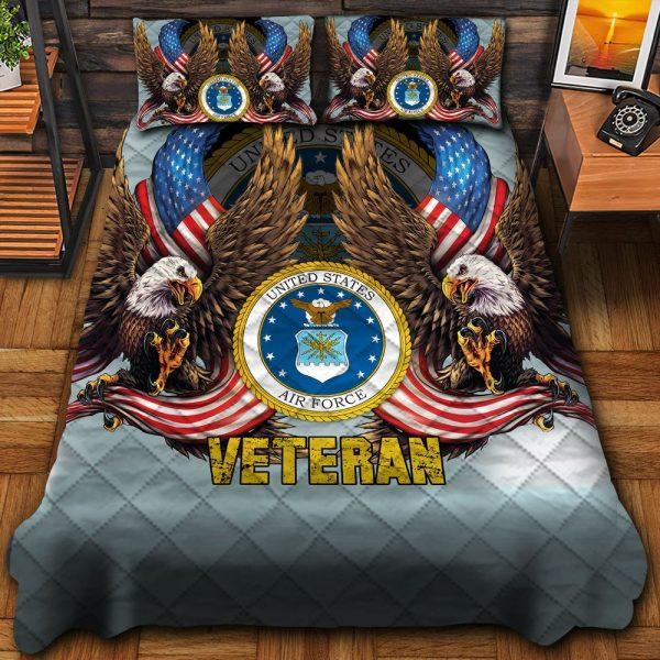 Veteran Bedding Set, US Military Services Air Force Veteran Bedding Set, Quilt Bedding Set, American Flag Bedding Set
