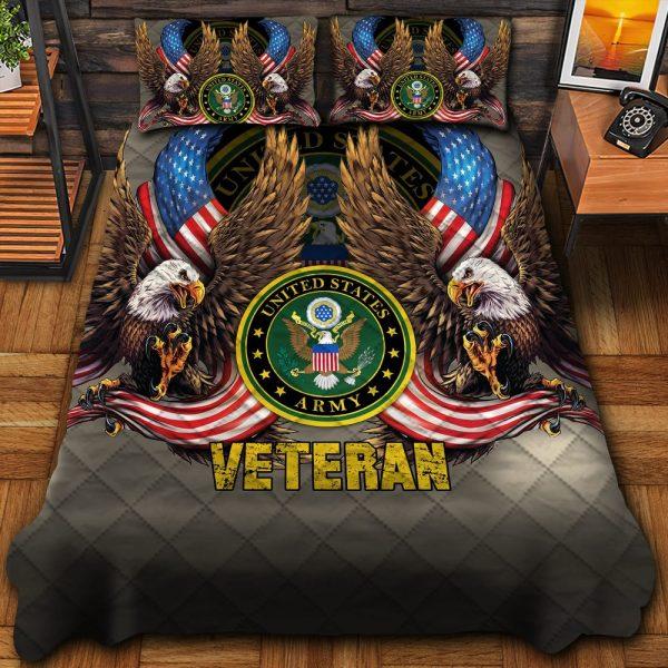 Veteran Bedding Set, US Military Services Army Veteran Bedding Set, Quilt Bedding Set, American Flag Bedding Set