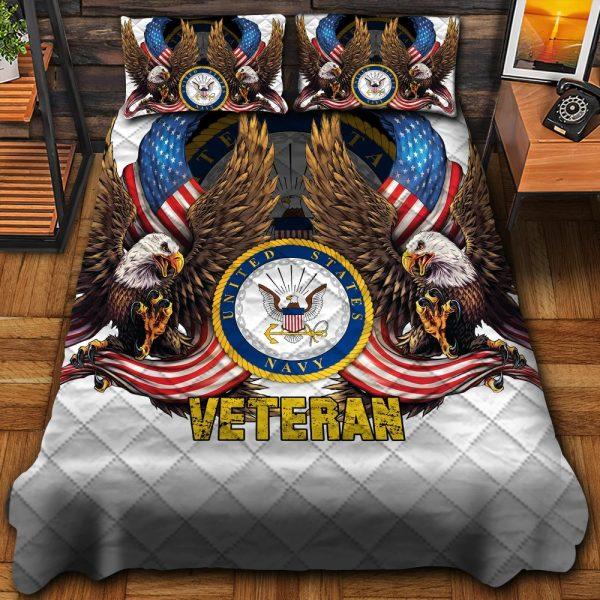 Veteran Bedding Set, US Navy Services Veteran Bedding Set, Quilt Bedding Set, American Flag Bedding Set