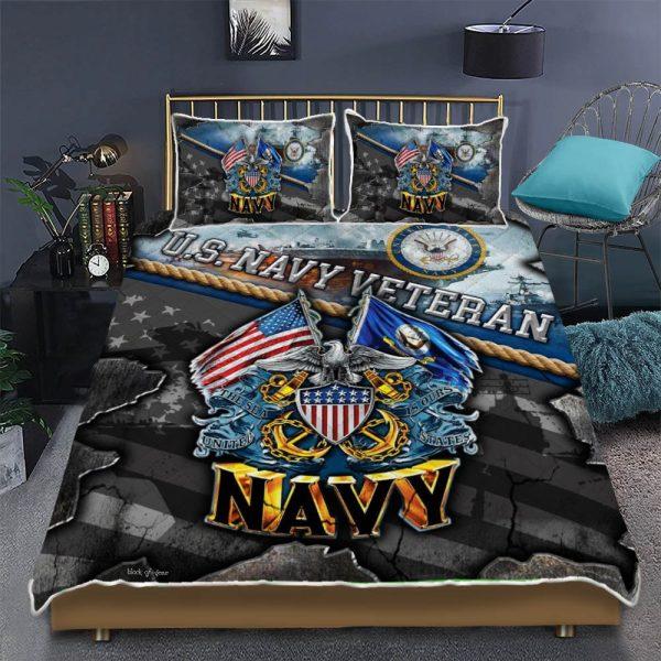 Veteran Bedding Set, Unique US Navy Veteran Bedding Set, Quilt Bedding Set, American Flag Bedding Set