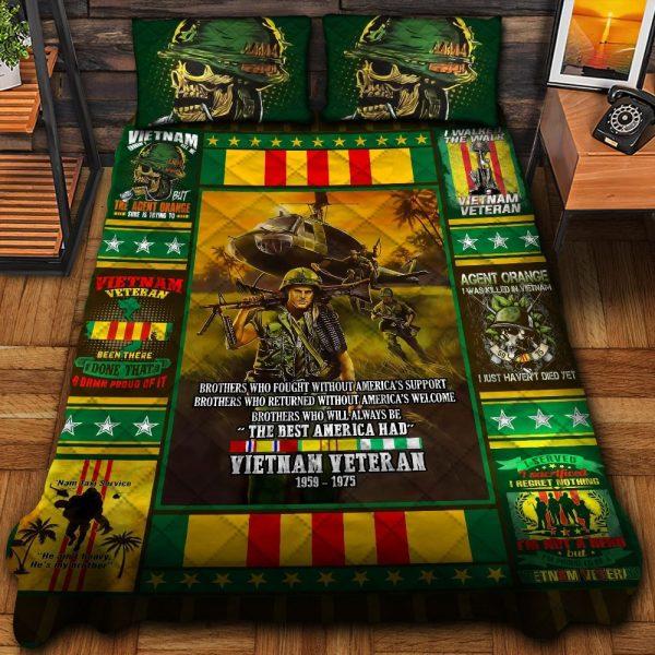 Veteran Bedding Set, Unique VietNam Veteran Bedding Set, Quilt Bedding Set, American Flag Bedding Set