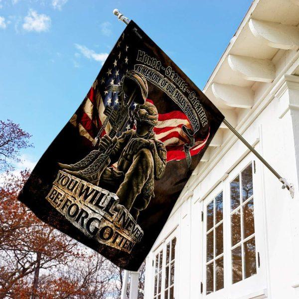 Veteran Flag, In Memory Of Our Fallen Brothers You Will Never Be Forgotten Veterans Flag, American Flag, Veteran Decoration Outdoor Flag