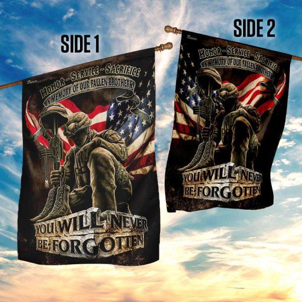Veteran Flag, In Memory Of Our Fallen Brothers You Will Never Be Forgotten Veterans Flag, American Flag, Veteran Decoration Outdoor Flag